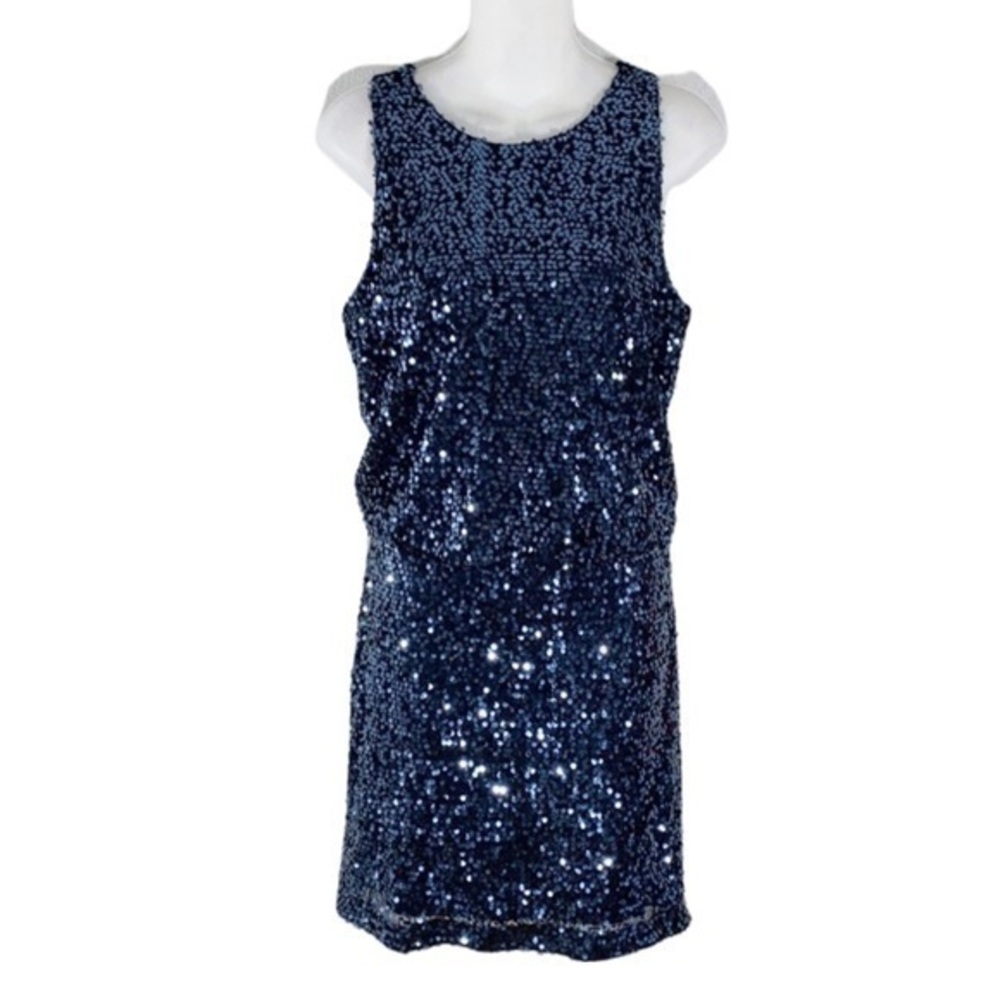 Jackie Jon Blue Sequin Blouson dress KX